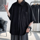 Voguable Men's Clothing Straight Tops Man Turn-down Collar Shirts Spring Summer Thin Temperament Handsome Button Pockets Short Sleeve voguable