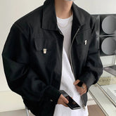 Simple Lapel Jacket Men Women High Street Short Khaki Baseball Uniform Oversize Multiple Pockets Metal Decoration Bomber Coat voguable