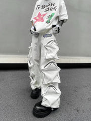 Voguable Y2k Cargo Pants Men Five Pointed Star Three Dimensional Multi Pocket Black Pants Reflective Casual Straight Leg Pants Streetwear voguable