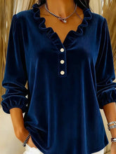 Voguable New Corduroy Solid Pullovers Elegant Lantern Long Sleeve Loose Tops Autumn New Simple V-neck Ruffles Commute Tops For Women voguable