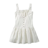 YENKYE Summer Women Sexy Ruched Chest Corset Style Tank Mini Dress Low Waist Sleeveless Female Holiday Party Robe voguable