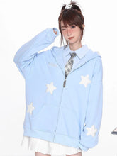 Stars Print Women Hoodies Vintage Cute Preppy Style Long Sleeve Sweatshirts American Retro Letter Loose Design Female Tops voguable