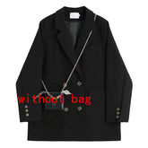 Black Fashion Suit Jacket Women Fashion Double-Breasted Office Ladies Outerwear Y2K Loose Korean Solid Preppy All-Match Coats voguable