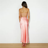 Voguable Women Outfit Set 2 Piece Off Shoulder Strapless Sleeveless Tube Top with 3D Flower and Long Skirt Sexy Party Clubwear voguable