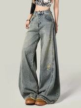 Women Y2K Hole Jeans Streetwear American Retro High Waist Loose Denim Pants Casual Hip Hop Vintage Pockets Lady Gothic Trousers voguable