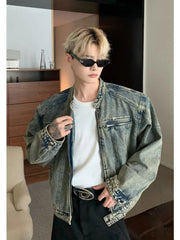 Men's Denim Jackets American-style High Street Zippers Coat Vintage Washed Distressed Cowboy Jacket Spring Casual Streetwear New voguable