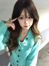 Voguable Chic Button Knit Cardigan Women Long Sleeve Sweet Casual Preppy Korean Sweater Female Harajuku Loose Lazy Wind Student Outwear voguable