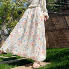 Voguable New Sweet Mujer Faldas Print Bud All-match Ball Gown Fresh Mujer Falda Lace Up Mid-length Gentle Casual Skirt voguable