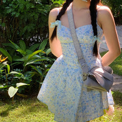 Summer Dress Women Sexy Spaghetti Straps A-line Mini Floral Print Dresses Holiday Robe Short Sundress voguable