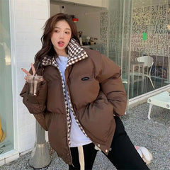 New Winter Down Cotton Jacket Women Zipper Loose Padded Coat Female Solid Thickening Warm Puffer Parkas Jackets Black White voguable
