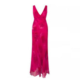 RORORIRI Elegant V-neck Rose Print Long Dress Women Bandage Draped Maxi Sleeveless Tank Dress Evening Party Vintage Clothing voguable