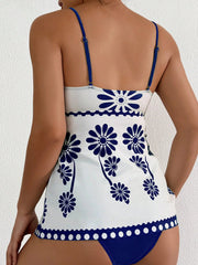 Voguable Women Floral Print 2 Piece Tankini Set Adjustable Spaghetti Straps Scalloped Trim Flowy High Waist Brief Summer Beach Swimwear voguable