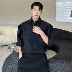 Voguable Design Multi Layer French Pleated Shirts 2024 Personality Stylish Men Casual Long Sleeve Solid Color Elegant Tops voguable