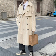 Autumn Trench Coat Lapel Pockets Keep Trendy Belt Notch Collar Men Spring Coat Spring Trench Coat for Dating