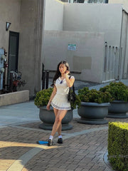 Academic Style Pleat Skirt+Lapel Short Sleeve Tee 2 Piece Set Women Outfits Fashion Skirt Tight Knit T-shirts Summer Suit voguable