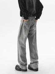 Autumn New Men's Fashion Baggy Jeans Gray Vintage High Street Wide Legs Denim Trousers Male Casual Straight Pants Streetwear voguable