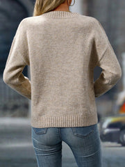 Autumn and winter women's casual V-neck pullover long sleeved knitted sweater voguable