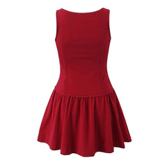 YENKYE Summer Women Front Button O Neck Sleeveless Dress Lace Trim Sexy Low Waist A-line Mini Dresses White Red Sweet Robe voguable