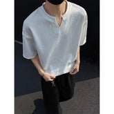 Summer Short Sleeved T-shirt Men Casual V-neck T Shirt Men Streetwear Korean Loose Pleated T Shirt Mens Top Large Size 5XL voguable