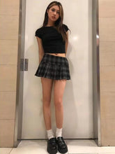 HOUZHOU Vintage Y2K Plaid Mini Skirt Women Sexy Preppy Style Low Waist Slim A-line Side Split Retro Pleated Skirt Streetwear voguable