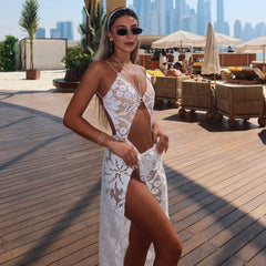 2Pcs Halter Swimsuit With Lace Skirt Sexy Women Bikini Hollow Swimwear Push Up Biquini Female Bathing Suit Slimming Beachwear voguable