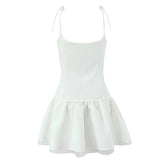Sexy Women White Sling Mini Dress Fashion Low Waist A-line Short Summer Dresses Chic Lady Vacation Robe Party Vestidos