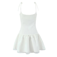 Sexy Women White Sling Mini Dress Fashion Low Waist A-line Short Summer Dresses Chic Lady Vacation Robe Party Vestidos