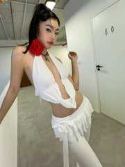 Voguable Solid Bow Lacing Patchwork Double Layer Ruffles Flare Pants Women Mid Rise Slim Trousers Hottie Y2K Fashion Streetwear voguable