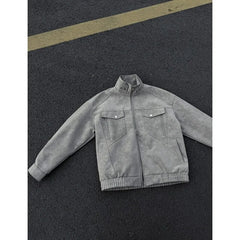 Mens Short Stand Collar Motorcycle Jacket Patchwork Cargo Biker Coat Spring Outdoor Riding Fashion Streetwear Urban Trendy voguable