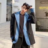 Voguable Trendy Denim Splicing Design Blazer Coat Men's Original High Street Color Contrast Stylish Jacket Korean 2024 New voguable