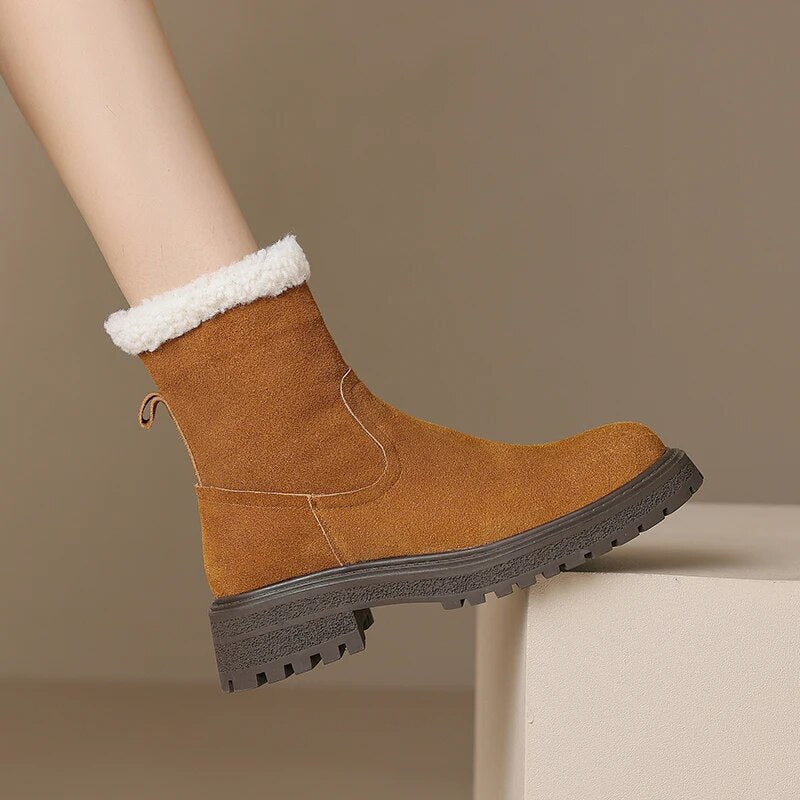 Winter Women Boots Warm Ankle Boots for Women Cow Suede Side Zipper Snow Boots Casual Shoes Woman Leisure Platform Boots voguable