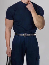 Voguable Cooling Ice Silk Knitted Short Sleeve Shirt Tight Fit High Collar Breathable Lightweight Summer T-Shirt for Men voguable