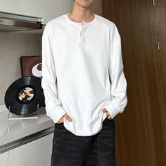 Warm Henry Collar Long Sleeve T shirt For Men Spring Autumn Casual Mens T-shirts Unisex Tee Tops Classic Clothes Men's T-Shirts voguable