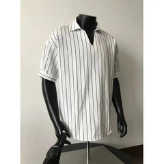 Men Slim Fit Striped Polo Collar T-Shirt Summer Casual Breathable Cotton Comfortable Fashion Tee Shirt Top Striped Mens Clothing voguable