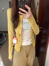 Voguable Sweet Fungus Panelled Stripe Set Cardigan Knit Sling Spice Girls Tanks All-match Slim Casual Minority Soft Gentle Jumper voguable