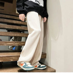 Autumn Corduroy Straight Trousers Men Loose Solid Casual Drape Trousers Harajuku Fashion Drawstring Street Wide Leg Sweatpant voguable