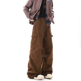 Multi-pockets Cargo Pants Men Women Hip-hop Wide-leg Mopping Trousers Vintage Loose Casual Spring Couple Unisex Drawstring Pants