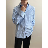 Voguable Blue White Long Sleeved Shirt Men Fashion Social Men Dress Shirt Korean Loose Casual Shirts Men Office Formal Shirt M-2XL voguable