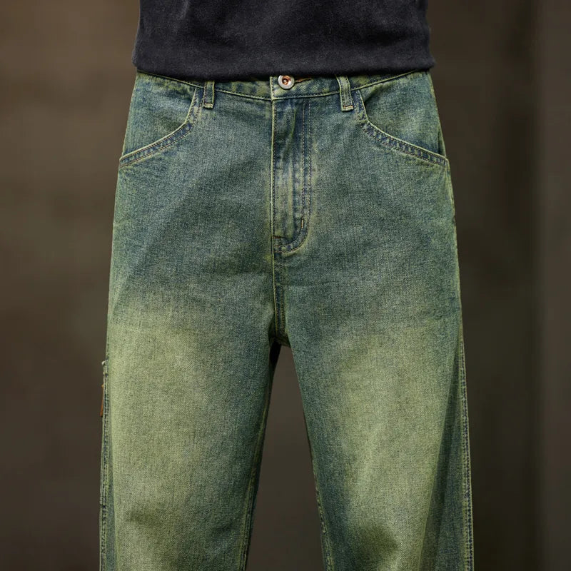 Wide Leg Jeans Men Baggy Pants Summer Straight Cut Loose Retro Blue Denim Pants Streetwear Fashion Pockets Vintage Man Clothes voguable