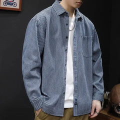 Spring Autumn New Fashion Striped POLO Collar Long Sleeve Blouse Men's Clothing Popularity Korean Casual All-match Trend Shirts voguable