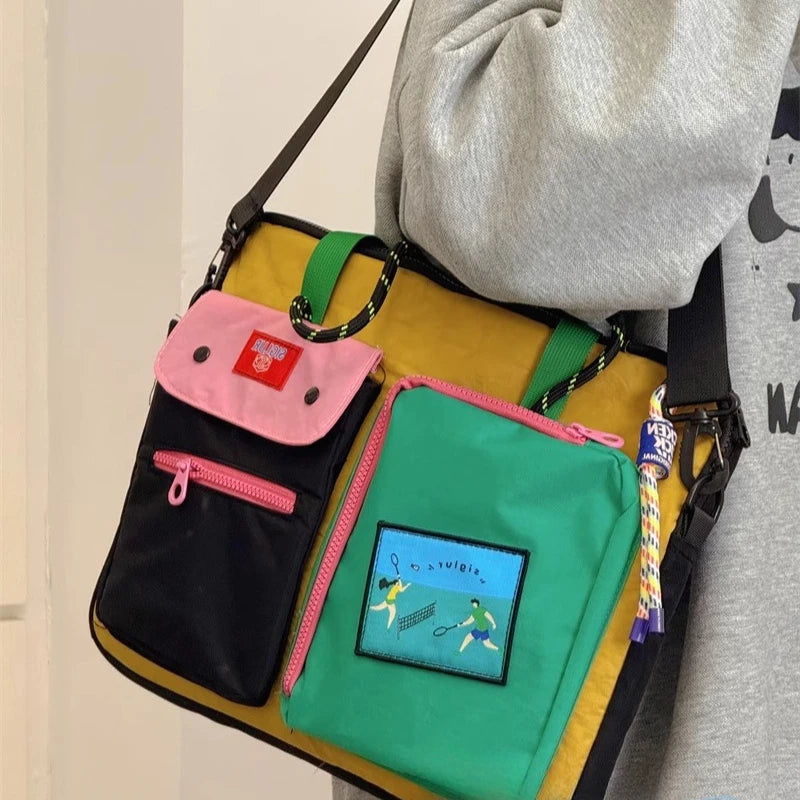 Japanese Y2k 16 Inch Laptop Bags Contrast Color Patchwork High-capacity Women's Handbags Harajuku Grunge Shoulder Underarm Bag voguable