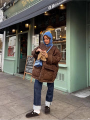 Casual Brown Windbreak Padded Coat For Woman Fashion O Neck Long Sleeve Oversized Cotton Jacket Thick Warm Wadded Jackets voguable