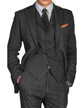 Voguable Retro Tweed Herringbone Suit Men's Slim Fit Single-breasted 3 Pieces Mens Suit Groom Dress Tuxedos Prom Suit Jacket Vest Pants voguable