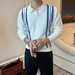New British Business Casual Men Polo Shirt Light Luxury Patchwork Slim-fit Knitted Short Sleeve T-shirts Leisure Breathable Tops voguable