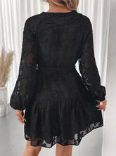 Voguable Spring/Summer New Long Sleeve Fashion Elegant Button Belt Jacquard Dress for Women voguable