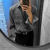 Hong Kong Style Vintage Corduroy Shirt Men's Long-sleeved Top Loose Large-size Lapel Shirt Casual White Button Blouse Jacket voguable