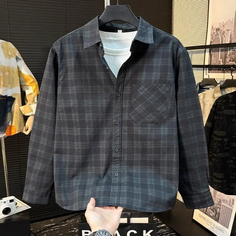 Voguable Long-sleeved Shirt Fashionable Plaid High-end Brand Loose Casual and Versatile Temperament Men's Clothing voguable