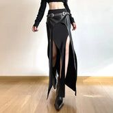 Voguable Solid Color Fishtail Streamer Split Belt Skirt Sexy Hot Girl Trendy Niche Design Long Skirt voguable