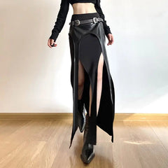 Solid Color Fishtail Streamer Split Belt Skirt Sexy Hot Girl Trendy Niche Design Long Skirt voguable