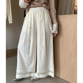 Voguable Lace Patchwork Casual Pants Women Korean Hollow Out Vacation Wide Leg Pants Summer Preppy Style Simple All Match Loose Trousers voguable